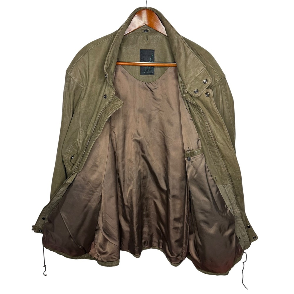Jindo Furs Sport Mens XL Vintage Leather Bomber Jacket Olive Green Made in Korea - Picture 3 of 7